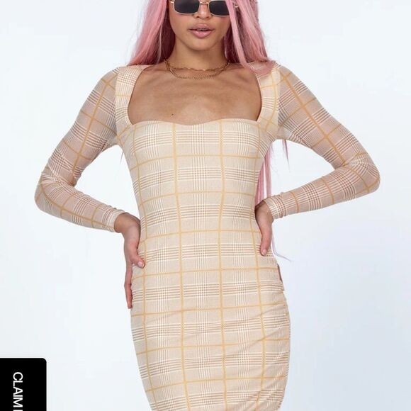 Princess Polly Cream Ribbed Ruched Bodycon Mini Dress - Picture 1 of 8
